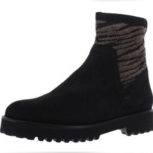 Andre Assous Sare Black Suede Animal Print Ankle Sock Boots Shoes Size 10 New